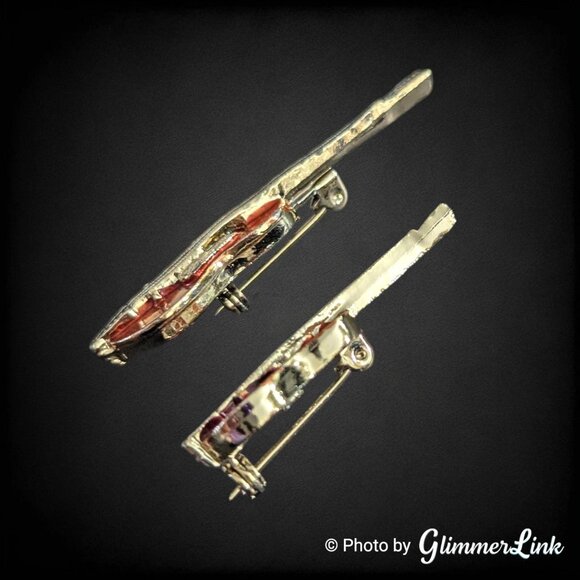 Vintage Guitar Copper Enamel Gold Tone Brooches Set of 2 –  Musician Gift - Picture 5 of 7